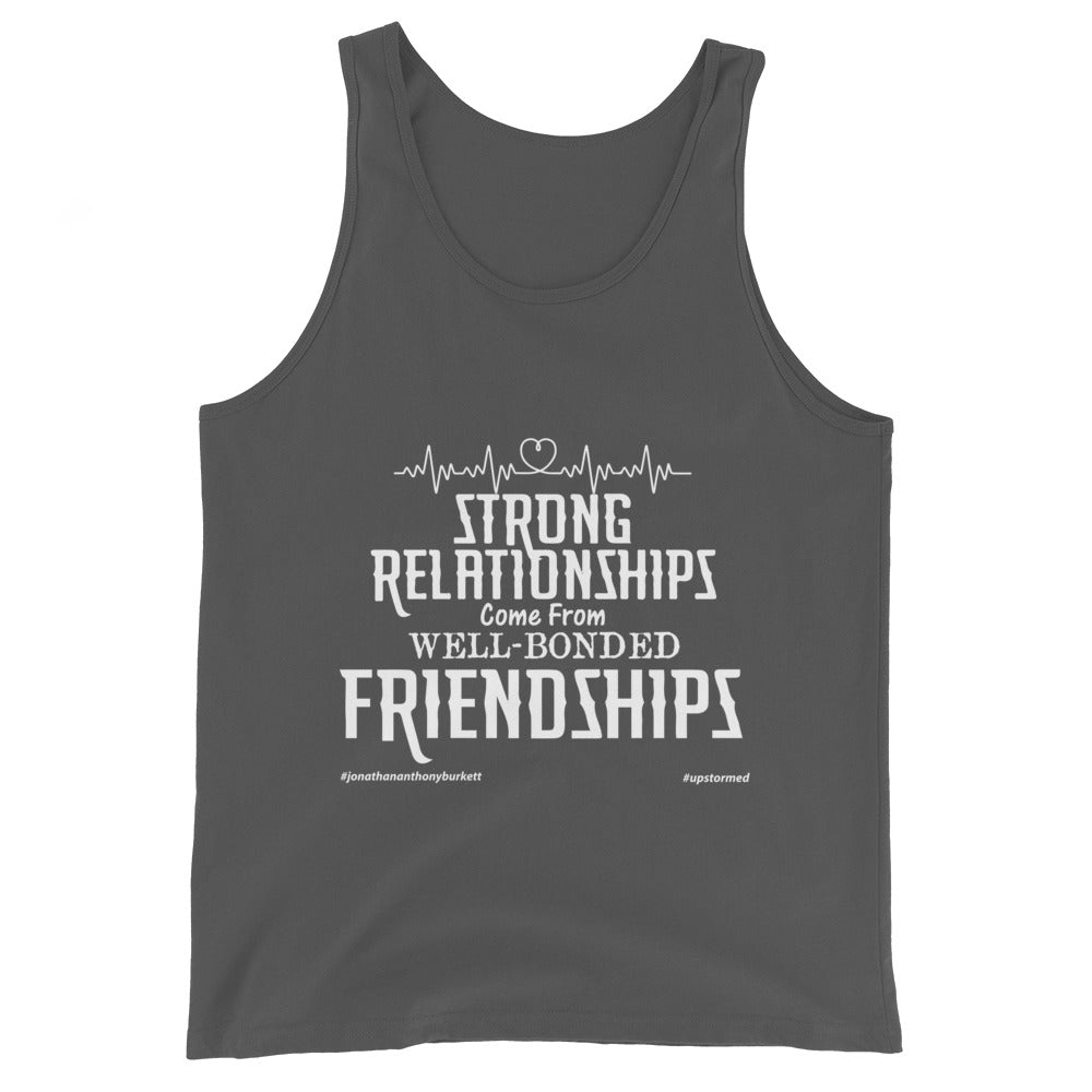 Strong Relationships Come From Well-Bonded Friendships Upstormed Tank Top in Asphalt — front view