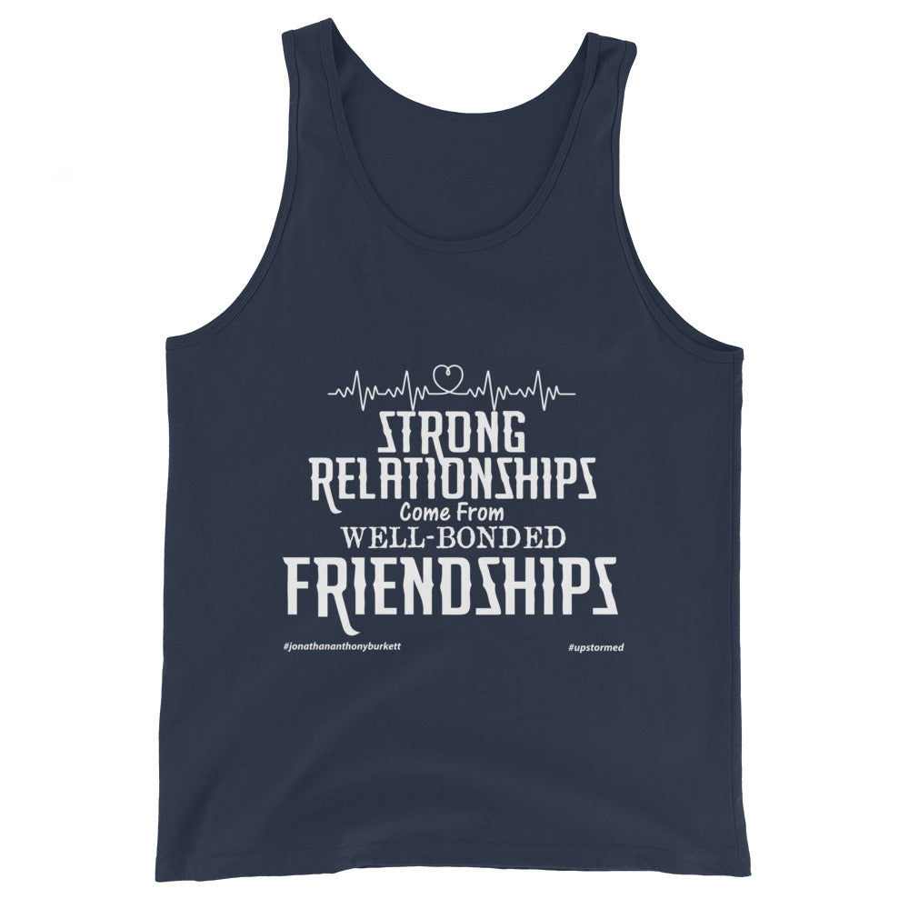 Strong Relationships Come From Well-Bonded Friendships Upstormed Tank Top in Navy — front view