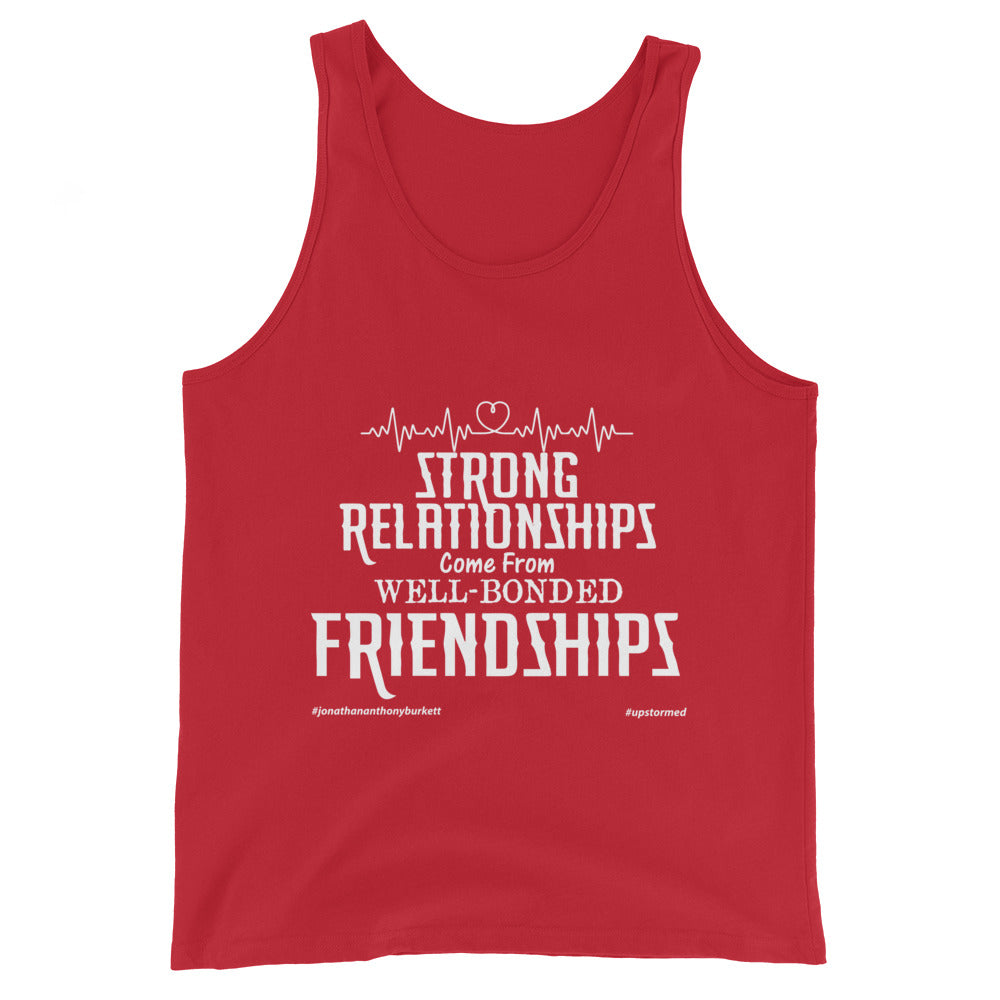 Strong Relationships Come From Well-Bonded Friendships Upstormed Tank Top in Red — front view
