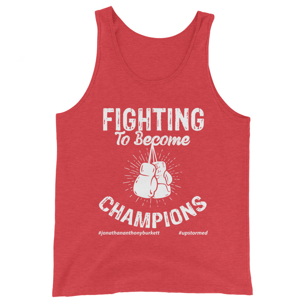 Fighting To Become Champions Upstormed Tank Top in Red Triblend — front view
