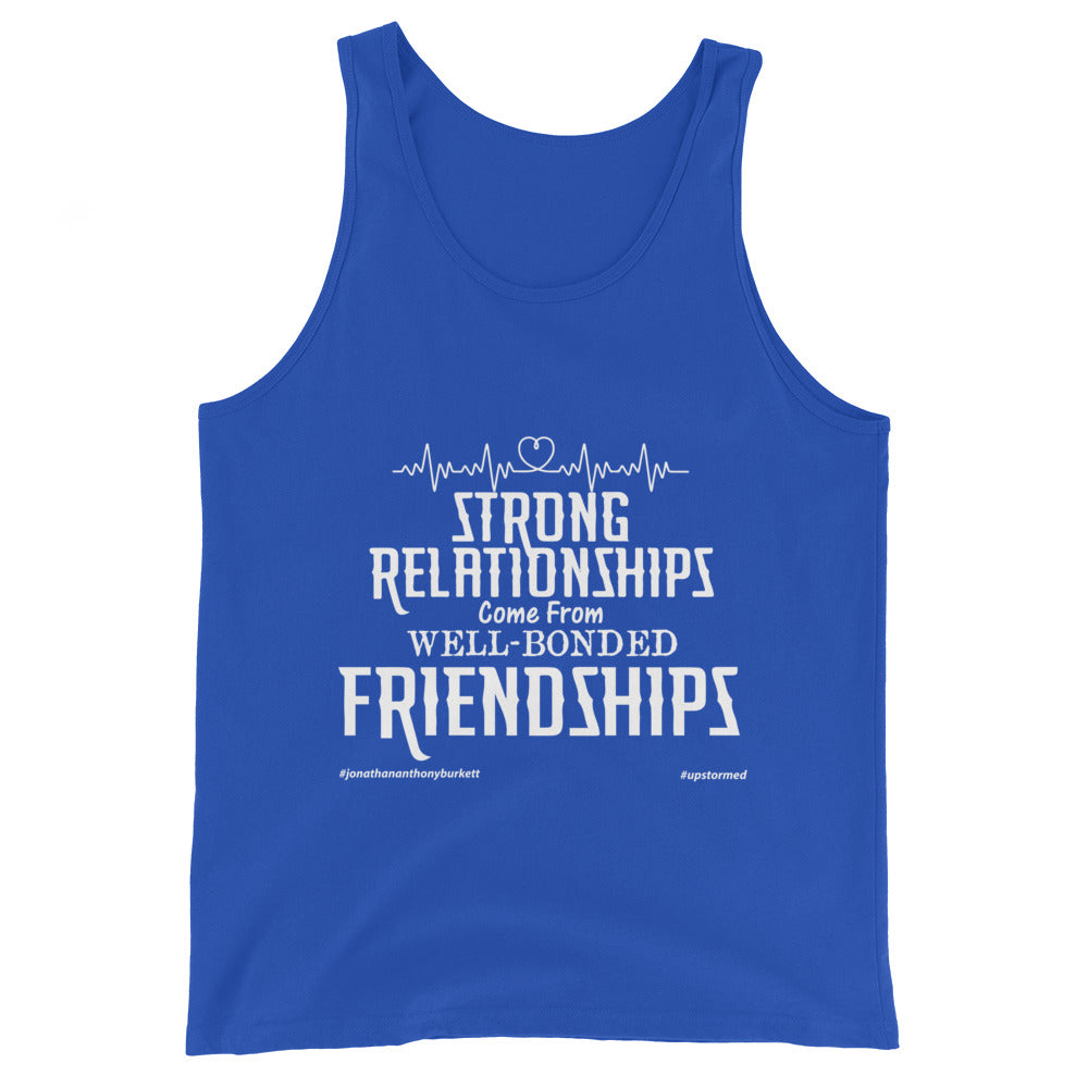 Strong Relationships Come From Well-Bonded Friendships Upstormed Tank Top in True Royal — front view