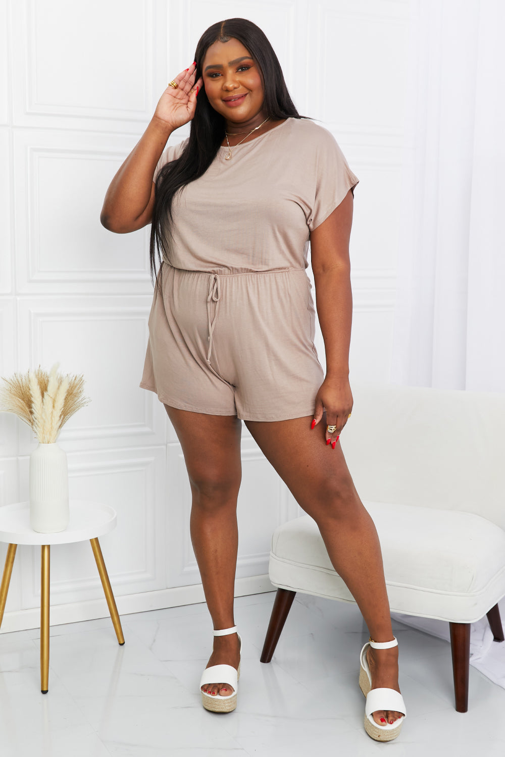 CY Fashion Full Size Round Neck Short Sleeve Romper with Pockets