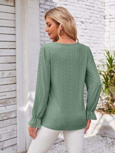 Applique V-Neck Flounce Sleeve T-Shirt – product image 24