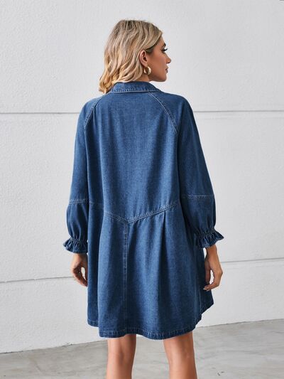Button Up Flounce Sleeve Mini Denim Dress – product image 9