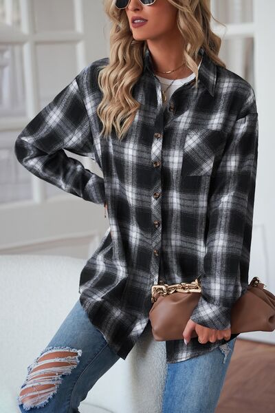 Plaid Button Up Dropped Shoulder Outerwear – product image 6