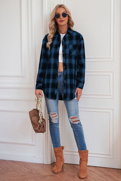 Plaid Button Up Dropped Shoulder Outerwear – product image 14