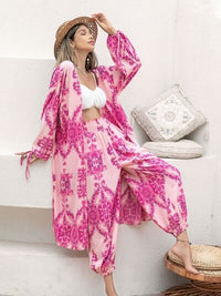 Printed Open Front Top and Pants Set
