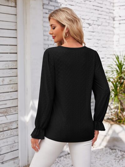 Applique V-Neck Flounce Sleeve T-Shirt – product image 21