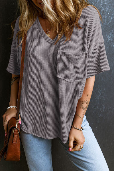 Textured V-Neck Dropped Shoulder T-Shirt – product image 18