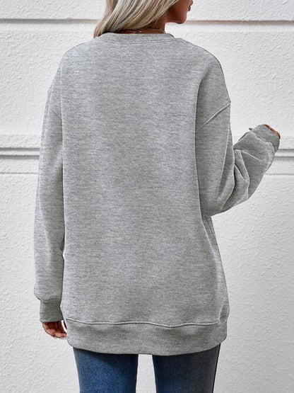 Letter Graphic Round Neck Long Sleeve Sweatshirt