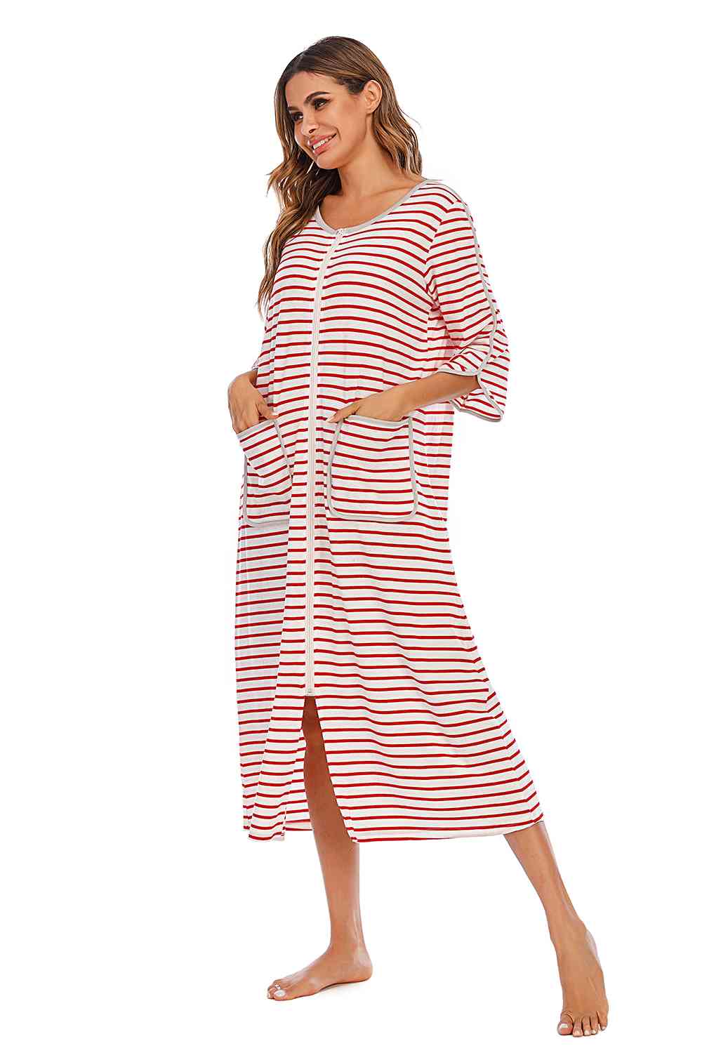 Round Neck Three-Quarter Sleeve Midi Night Dress – product image 11