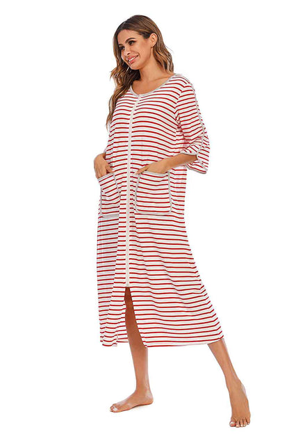 Round Neck Three-Quarter Sleeve Midi Night Dress – product image 11