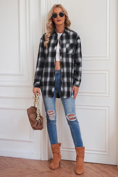 Plaid Button Up Dropped Shoulder Outerwear – product image 10