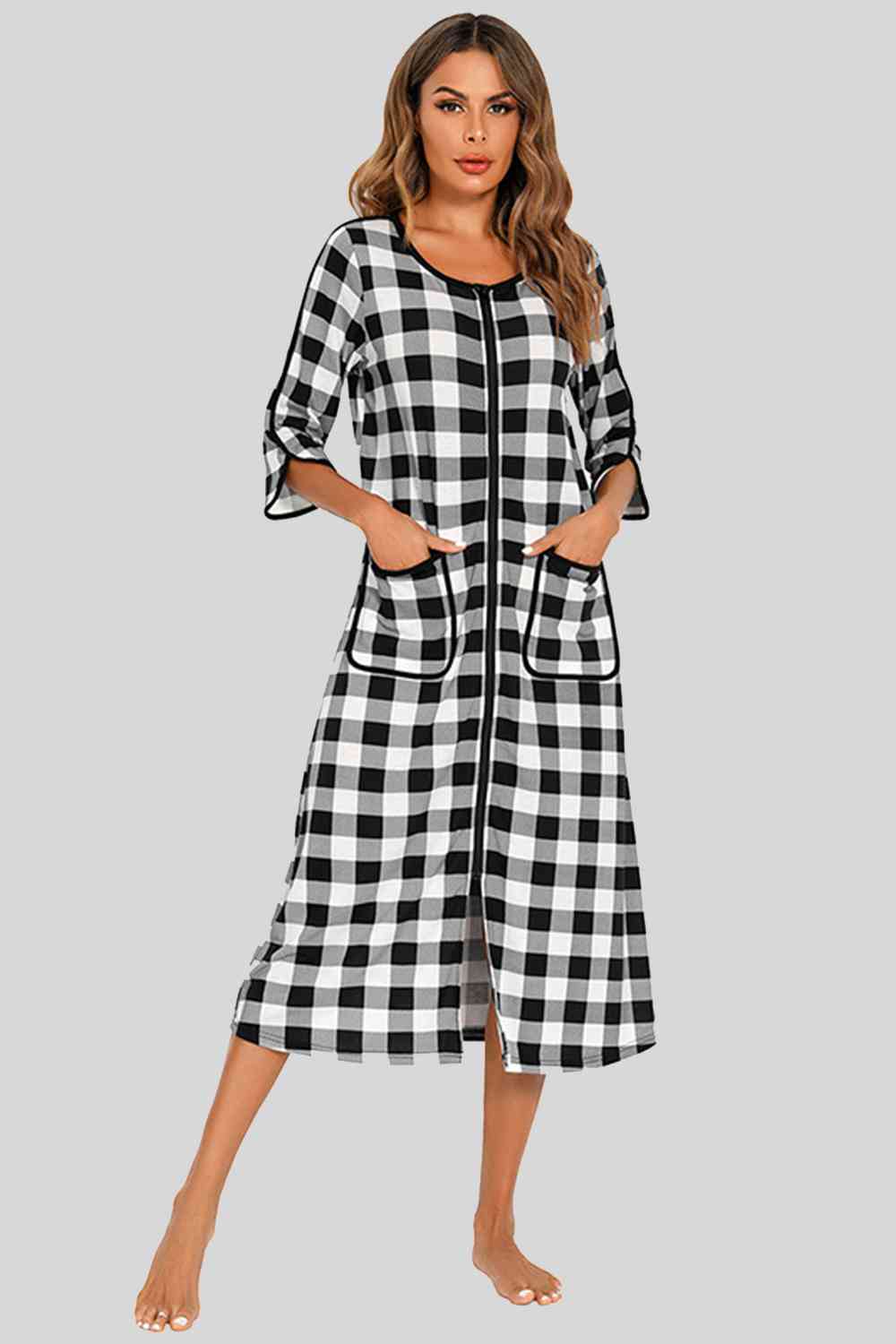 Round Neck Three-Quarter Sleeve Midi Night Dress – product image 19