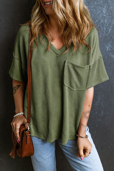 Textured V-Neck Dropped Shoulder T-Shirt – product image 5