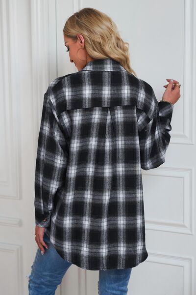 Plaid Button Up Dropped Shoulder Outerwear – product image 9