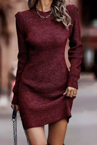 Rib-Knit Round Neck Sweater Dress