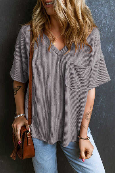 Textured V-Neck Dropped Shoulder T-Shirt – product image 19