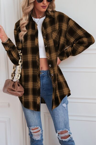Plaid Button Up Dropped Shoulder Outerwear – product image 19