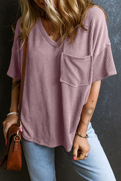 Textured V-Neck Dropped Shoulder T-Shirt – product image 15