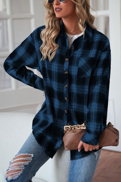Plaid Button Up Dropped Shoulder Outerwear – product image 12