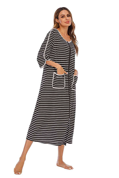 Round Neck Three-Quarter Sleeve Midi Night Dress – product image 17