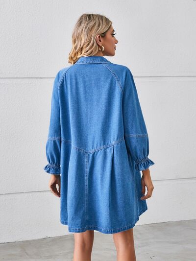 Button Up Flounce Sleeve Mini Denim Dress – product image 5