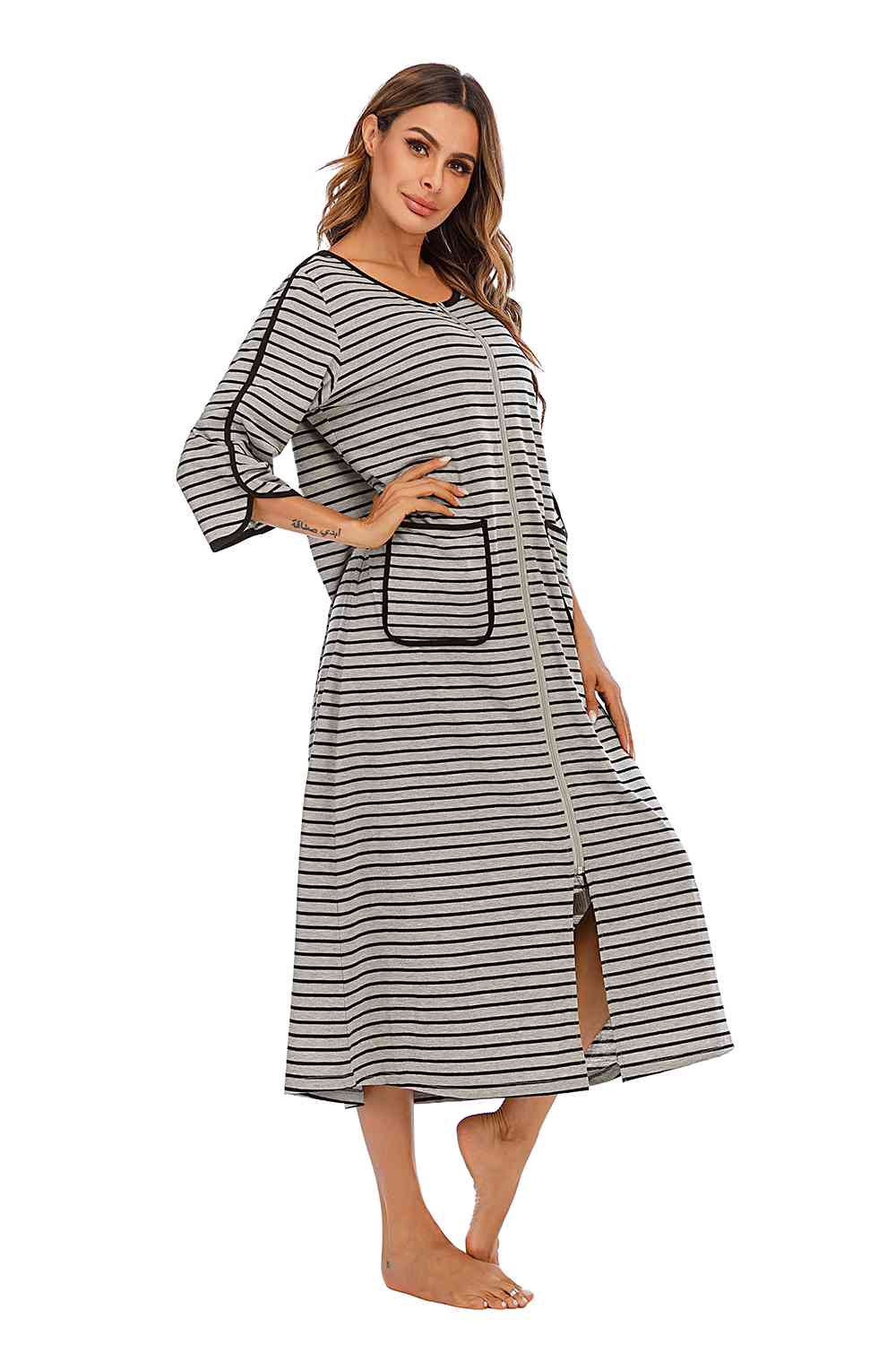 Round Neck Three-Quarter Sleeve Midi Night Dress – product image 14