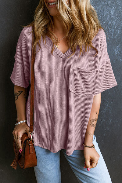 Textured V-Neck Dropped Shoulder T-Shirt – product image 13