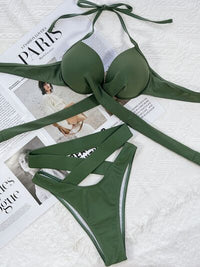 Crisscross Halter Neck Bikini Set