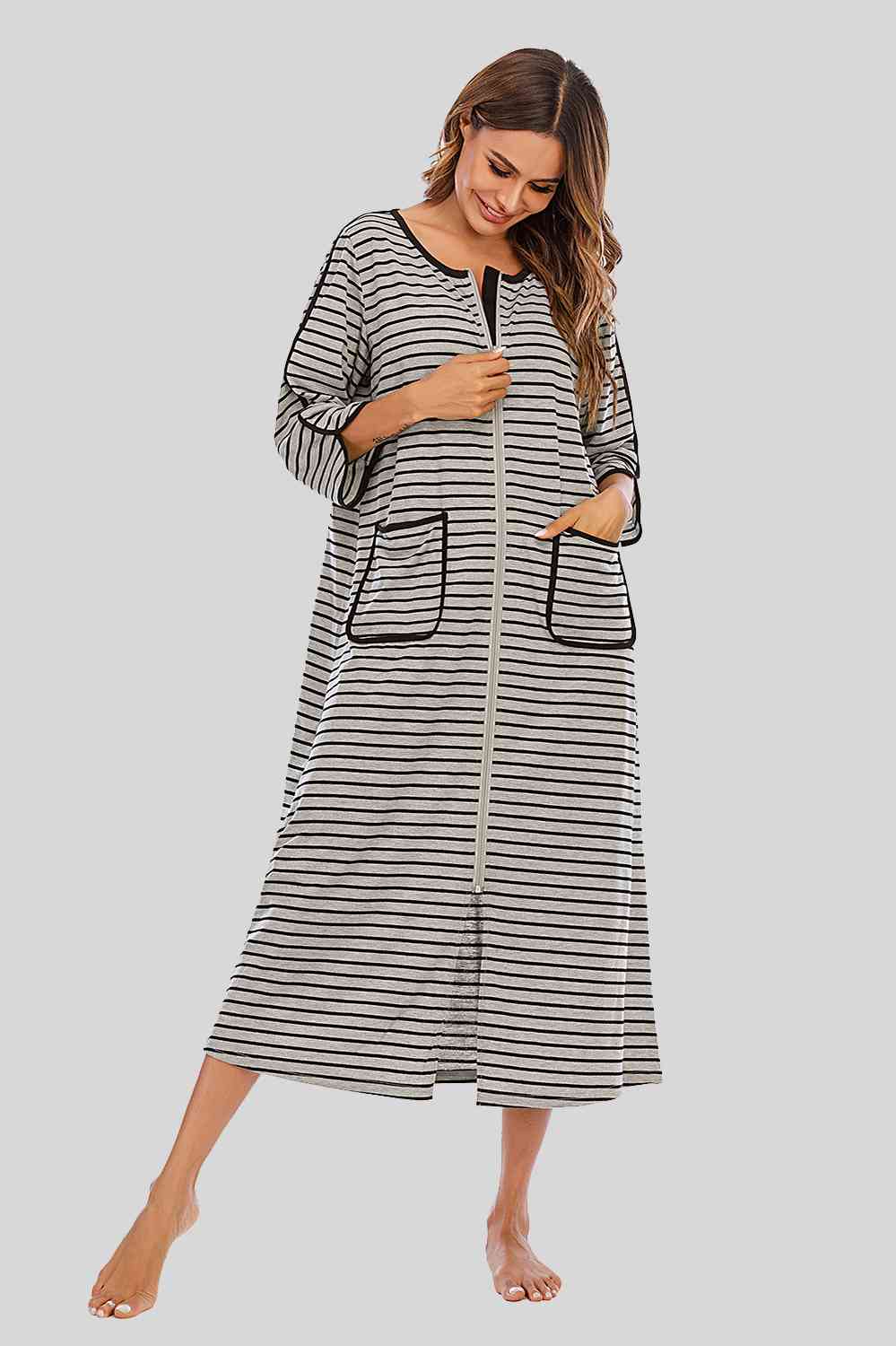 Round Neck Three-Quarter Sleeve Midi Night Dress – product image 13