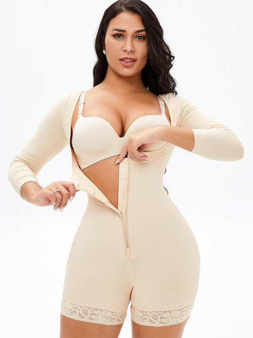 Full Size Zip Up Lace Detail Long Sleeve Shapewear – product image 8