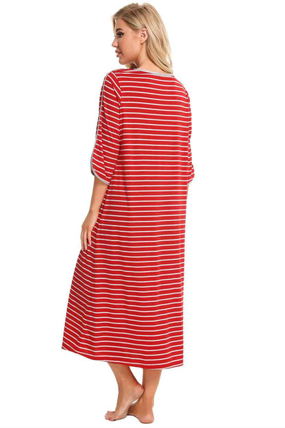 Round Neck Three-Quarter Sleeve Midi Night Dress – product image 6