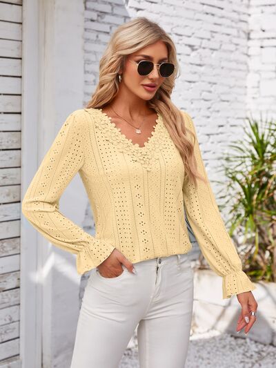 Applique V-Neck Flounce Sleeve T-Shirt – product image 11