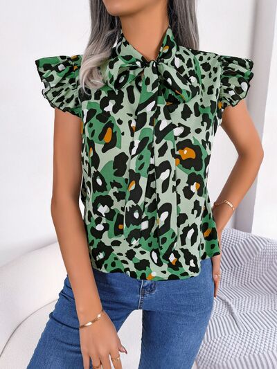 Leopard Tie Neck Cap Sleeve Blouse – product image 15
