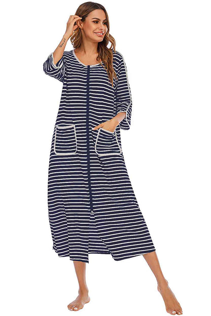 Round Neck Three-Quarter Sleeve Midi Night Dress – product image 3