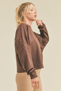 Kimberly C Full Size Dolman Sleeve Sweatshirt in Chocolate