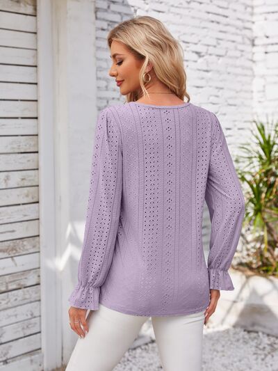 Applique V-Neck Flounce Sleeve T-Shirt – product image 3