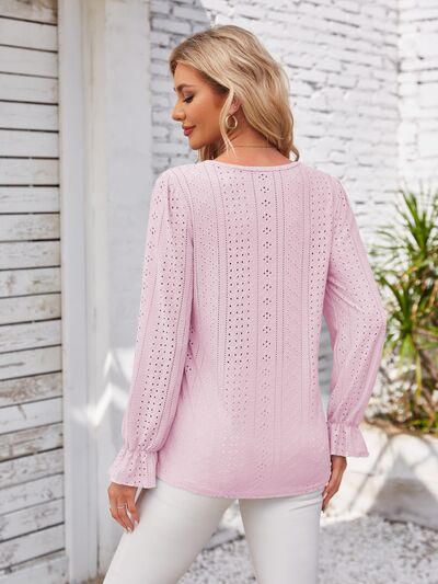 Applique V-Neck Flounce Sleeve T-Shirt – product image 18