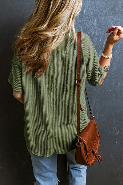 Textured V-Neck Dropped Shoulder T-Shirt – product image 8