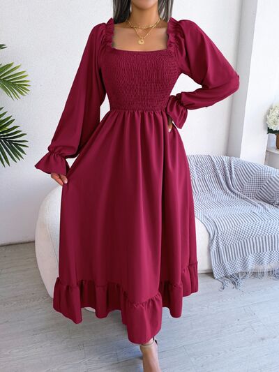 Smocked Square Neck Flounce Sleeve Dress – product image 7
