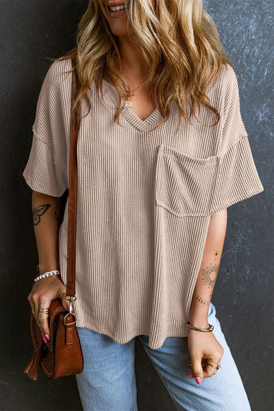 Textured V-Neck Dropped Shoulder T-Shirt – product image 23