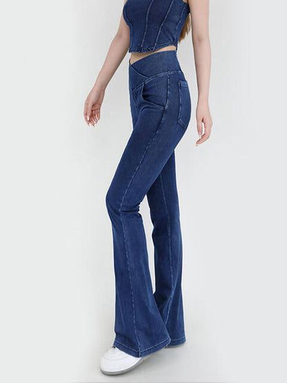 Wide Waistband Bootcut Jeans with Pockets – product image 2