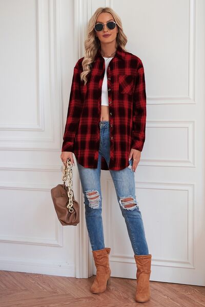 Plaid Button Up Dropped Shoulder Outerwear – product image 4