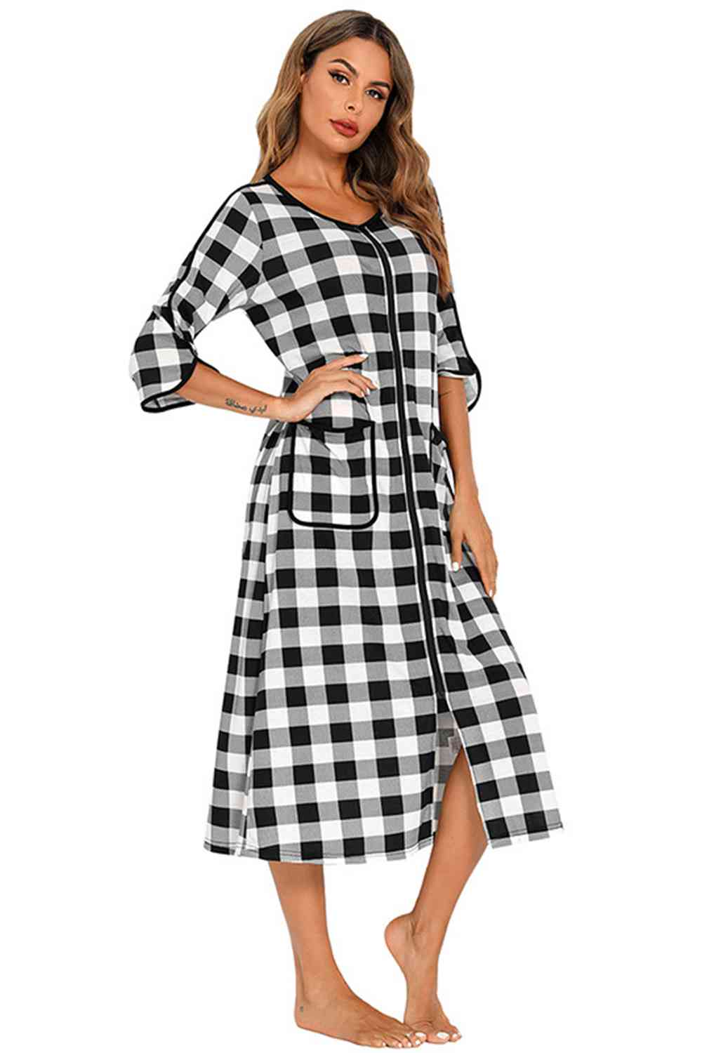 Round Neck Three-Quarter Sleeve Midi Night Dress – product image 20