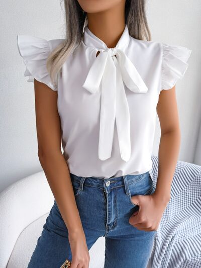 Tie  Neck Cap Sleeve Blouse – product image 4
