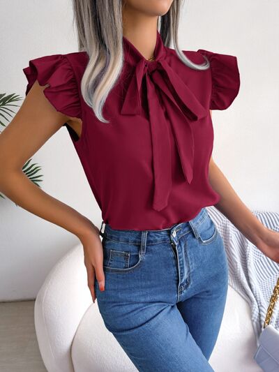 Tie  Neck Cap Sleeve Blouse – product image 15