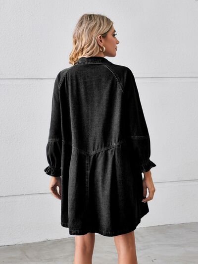Button Up Flounce Sleeve Mini Denim Dress – product image 2