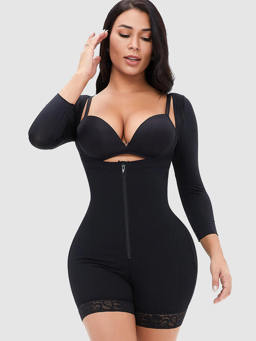 Full Size Zip Up Lace Detail Long Sleeve Shapewear – product image 1