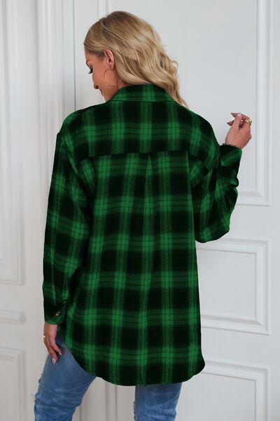 Plaid Button Up Dropped Shoulder Outerwear – product image 17